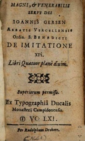 De Imitatione Christi : Lib. 4