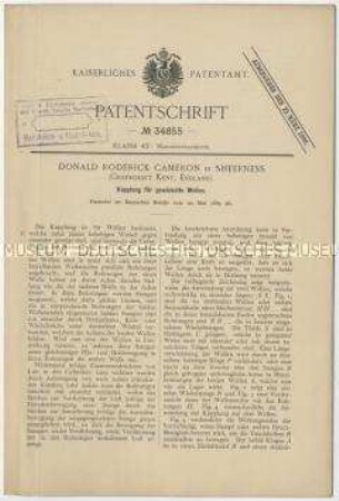 Patentschrift einer Kupplung für gewinkelte Wellen, Patent-Nr. 34855