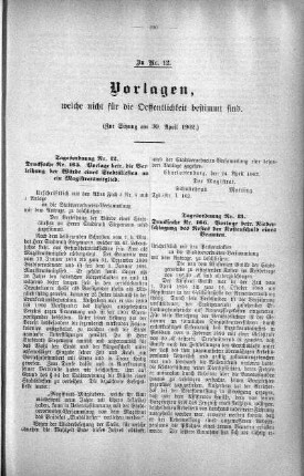Vorlagen welche nicht für die Oeffentlichkeit bestimmt sind., 30. April 1902