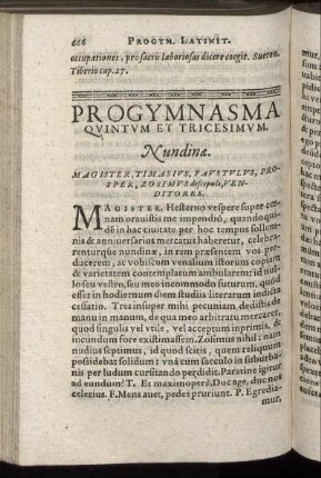 Progymnasma Quintum Et Tricesimum. Nundinæ.