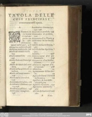 Tavola Delle Cose Principali contenute nell'opera.