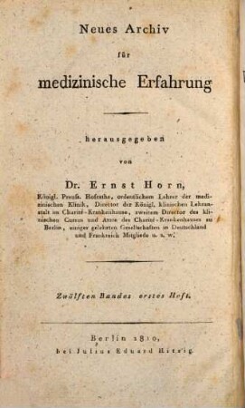 Archiv für praktische Medizin und Klinik. [18]. 1810