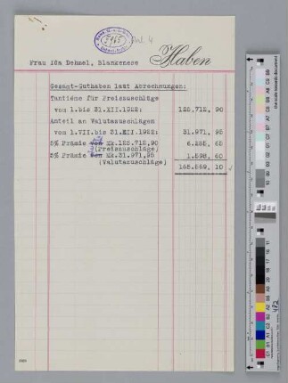 Abrechnung an Ida Dehmel