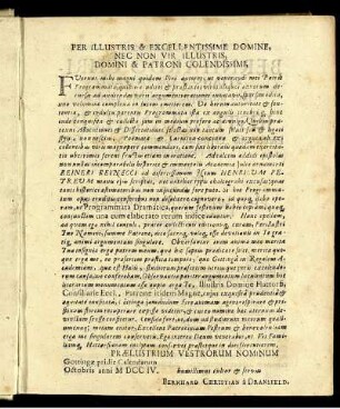 Per Illustris & Excellentissime Domine, Nec Non Vir Illustris, Domini & Patron Colendissimi ..