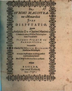 De summi magistratus monarchici iure disp.