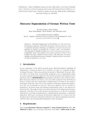 Discourse segmentation of German written texts