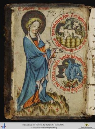 Miniatur (Johannes mit zwei Medaillons) im Spiegel.