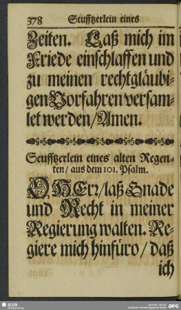 Seuffzerlein eines alten Regenten, aus dem 101. Psalm