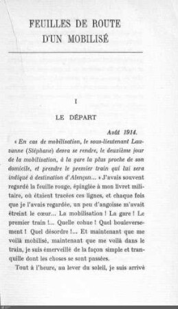 I. Le départ