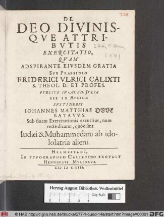 De Deo Divinisque Attributis Exercitatio