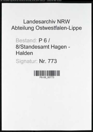 Sterberegister Standesamt Hagen-Halden