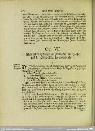 Cap. VII. Von denen Strassen in Hannover überhaupt, und der Oster-Strassen insbesondere
