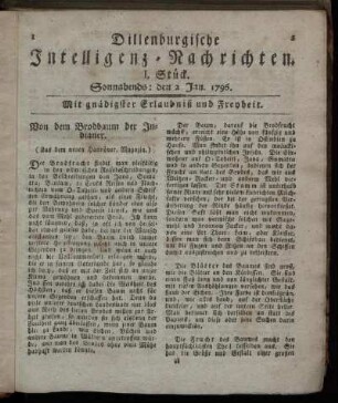 I. Stück. Sonnabends: den 2. Jan. 1796.