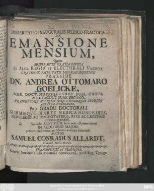 Dissertatio Inauguralis Medico-Practica De Emansione Mensium