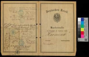 Musterrolle der Mannschaft des Deutschen Schiffes "Harmina", 1873
