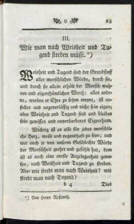 III. Wie man nach Weisheit und Tugend streben müsse