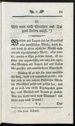 III. Wie man nach Weisheit und Tugend streben müsse