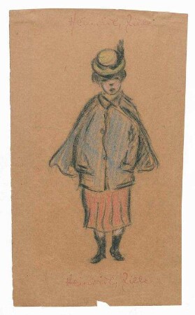 Frau mit Federhut und Cape