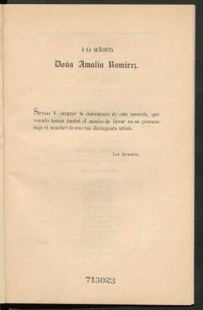 [Dedicatoria] A la señorita Doña Amalia Ramírez