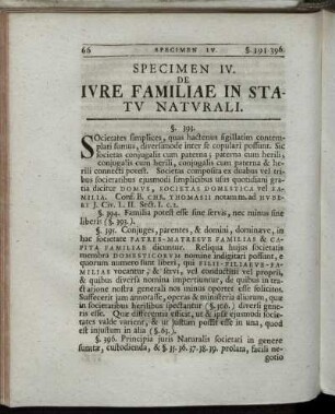Specimen IV. De iure familiae in statu naturali.