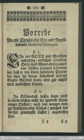 Vorrede An alle Christliche, Ehr- und Kunstliebende Studiosos Chirurgiae