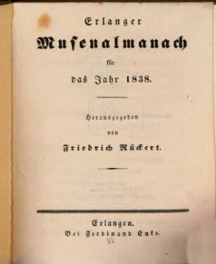 Erlanger Musenalmanach für das Jahr 1838