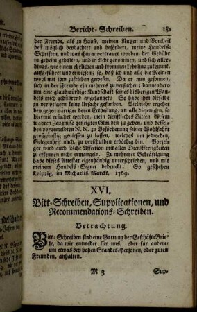 XVI. Bitt-Schreiben, Supplicationen und Recommendations-Schreiben.