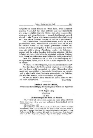 Herbart und die Musik, : mit besonderer Berücksichtigung der Beziehungen zur Ästhetik und Psychologie ; (Fortsetzung)