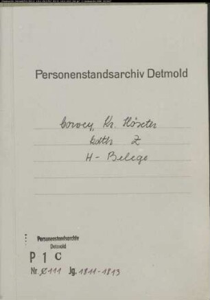 Belegakten zum Heiratsregister der katholischen Gemeinde Corvey, Kreis Höxter (1811-1813)