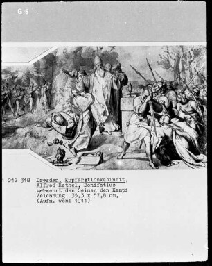 Szenen aus dem Leben des heiligen Bonifatius — Bonifatius verwehrt den Seinen den Kampf