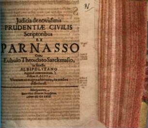 Judicia de novissimis Prudentiae Civilis Scriptoribus Ex Parnasso