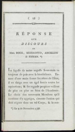Réponse Aux Discours De Mrs. Bode, Meierotto, Ancillon & Erman