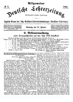 2. Bekanntmachung, unser Preisausschreiben auf das Jahr 1893 betreffend
