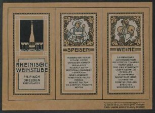 Speisen, Weine / Rheinische Weinstube Fr. Fisch, Dresden, Kirchplatz 2