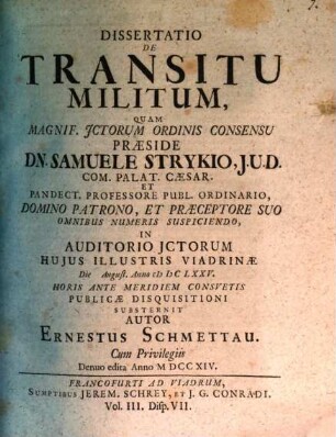 Diss. de transitu militum