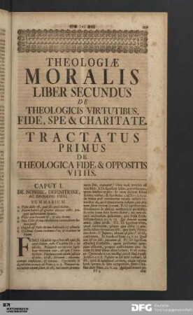 Tractatus Primus De Theologica Fide, & Oppositis Vitiis.
