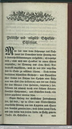 Politische und religiöse Schicksale Schlesiens