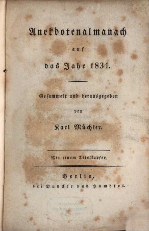 Anekdotenalmanach : auf d. Jahr ..., 1831
