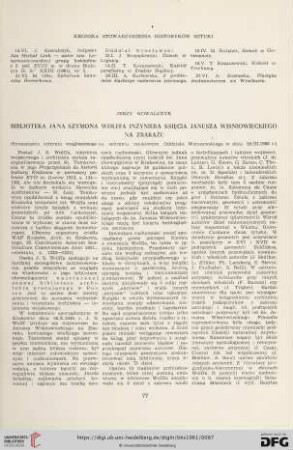 Biblioteka Jana Szymona Wolffa inżyniera ks Janusza Wiśniowieckiego na Zbarażu : (Streszczenie referatu wygłoszonego na zebraniu naukowym Oddziału Warzawskiego w dniu 29.III.1960 r.)