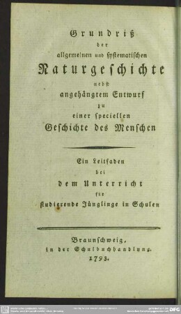 3: Grundriß der allgemeinen und systematischen Naturgeschichte