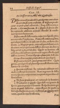 Cap. VI. De Differentia, [...]