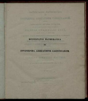 De invenienda aequatione causticarum : Dissertatio Mathematica