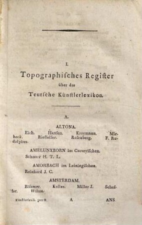 Teutsches Künstlerlexikon oder Verzeichniss der jetztlebenden teutschen Künstler : nebst einem Verzeichniss sehenswürdiger Bibliotheken, Kunst-, Münz- und Naturalienkabinette in Teutschland und in der Schweiz, 3