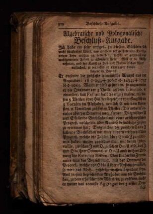 Algebbraische und Polngonalische Verschluß-Ausgabe.