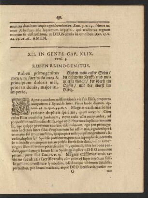 XII. In Genes. Cap. XLIX. vers. 3. Ruben Primogenitus.