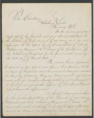 Brief von G. E. Johnson, Captain an Abraham Lincoln, President, U.S.