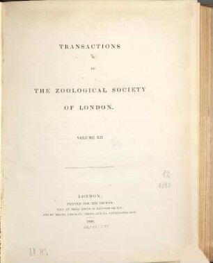 Transactions of the Zoological Society of London. 12. 1890