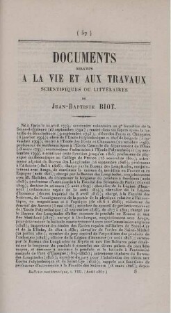 Documents relatifs a la vie et aux travaux.