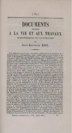 Documents relatifs a la vie et aux travaux.