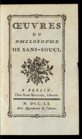 Œuvres Du Philosophe De Sans-Souci